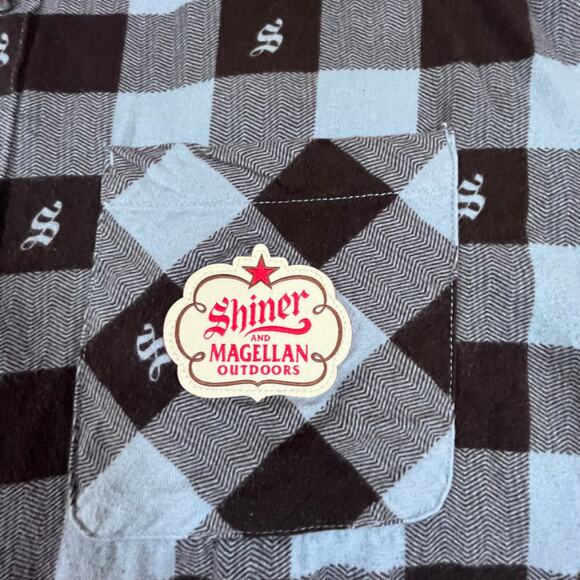Magellan Shiner Bock Beer Black/Blue Plaid Flannel Shirt Men’s Sz XL - Picture 2 of 7
